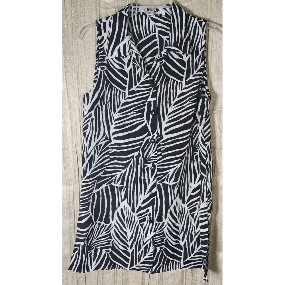 Forever 21 Black White Tropical Zebra Print Tunic Mini Dress Button Down Medium
